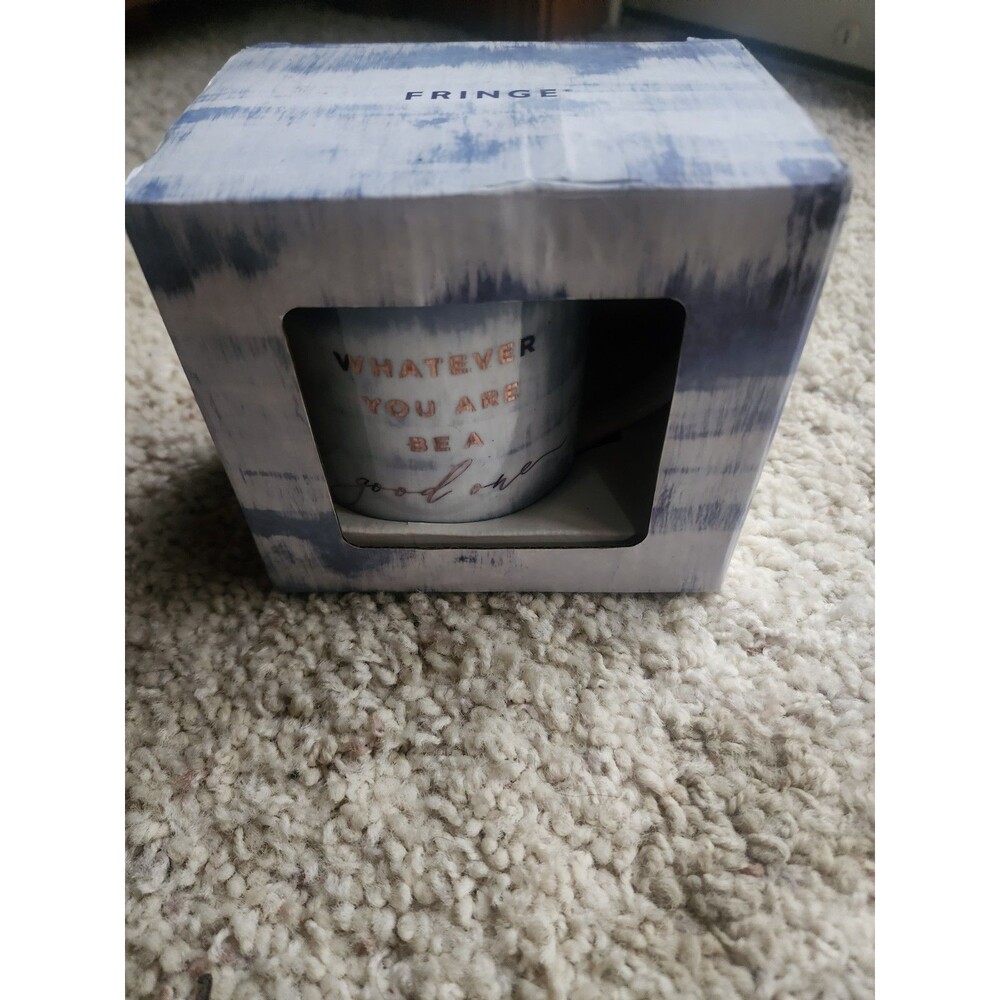 Fringe Studio Ceramic Mug "Whatever You Are Be A Good One" Blue Tie Dye NIB